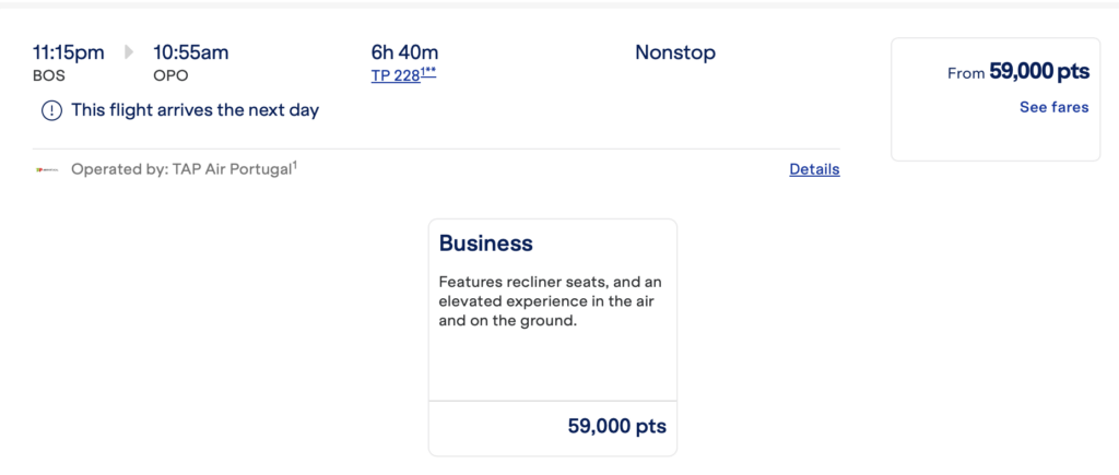 BOS to OPO booked with JetBlue points